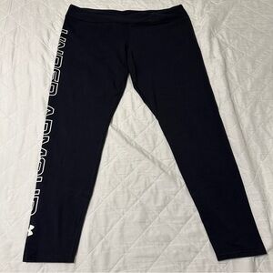 Under Armour Black Fitted Leggings with White Outline Logo Detail • X-Large